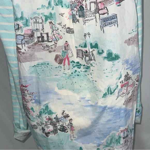 Joules Mixed Media Top Blue White Stripes French Market Women's Size 14 - Picture 4 of 11